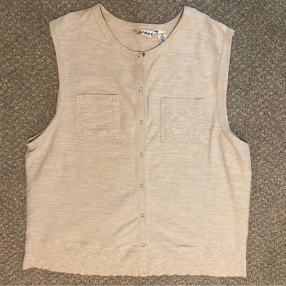Blast Womens XL Cream Vest With Pockets Snap Up Autumn Embroidery EUC